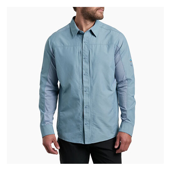 Kuhl Airspeed Men's Long Sleeve Shirt Blue Slate Zippered Front Pocket L