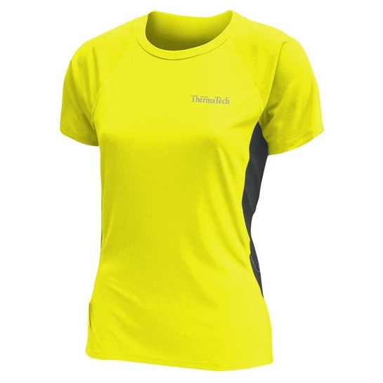 ThermaTech Womens UPF50 Performance T-Shirt Fluro Yellow/Charcoal XS