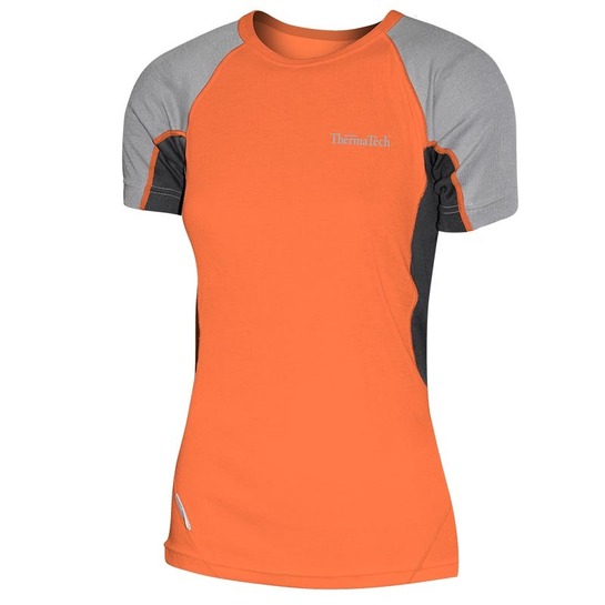 Thermatech Womens Ultra Short Sleeve Baselayer T-Shirt Fluro Orange/Grey/Charcoal L