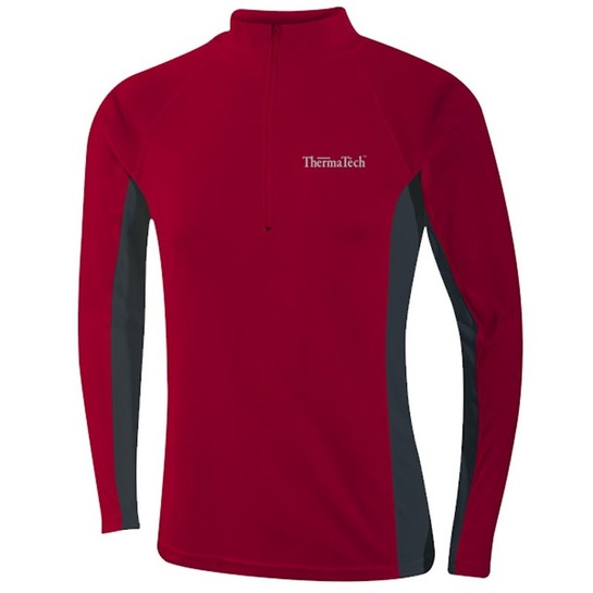Thermatech Mens Ultra Long Sleeve 1/4 Zip Polo Neck Top Red/Charcoal L