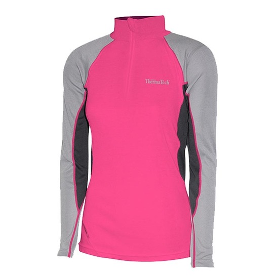 Thermatech Womens Ultra Long Sleeve 1/4 Zip Polo Neck Top Pink/Grey/Charcoal XS