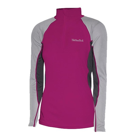 Thermatech Womens Ultra Long Sleeve 1/4 Zip Polo Neck Top Purple/Grey/Charcoal XS