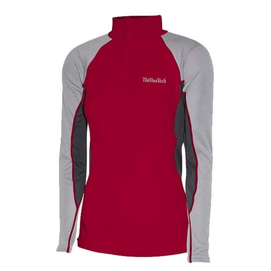 Thermatech Womens Ultra Long Sleeve 1/4 Zip Polo Neck Top Red/Grey/Charcoal XS